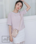 [兩件套裝] 韓版圓領T恤&蕾絲短裙